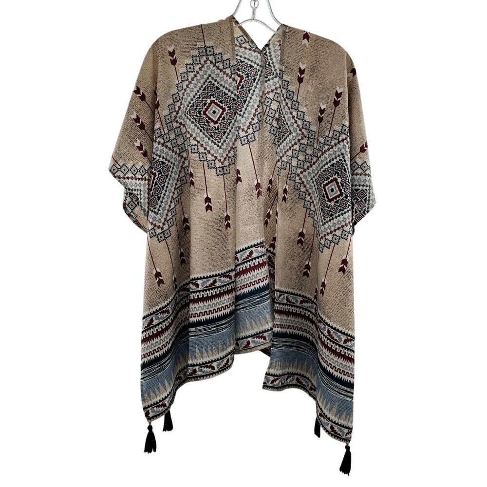 Illa Illa Women's Open Front Aztec Print Kimono Size Small Tassels